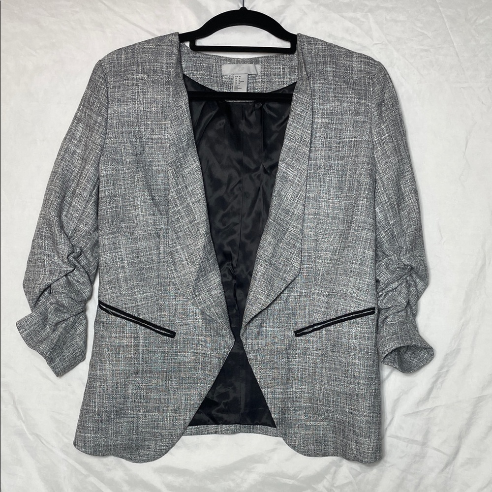 H&M Ruched Sleeve Slouchy Black & White Speckled Blazer, Miami Vice Vibe! Sz. 10